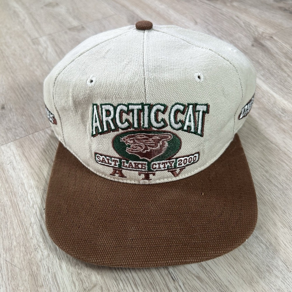 VTG 2000 Arctic Cat ATV Snapback Hat Salt Laje City Beige Brown Cap Made in USA